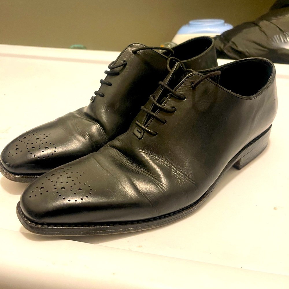 Black men’s 43.5 canali italian leather derby style shoes